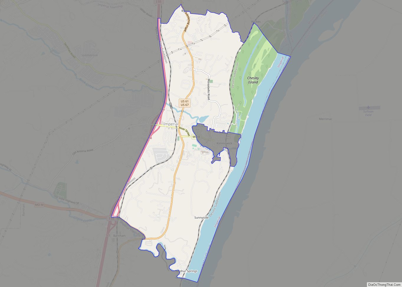 Map of Imperial CDP, Missouri