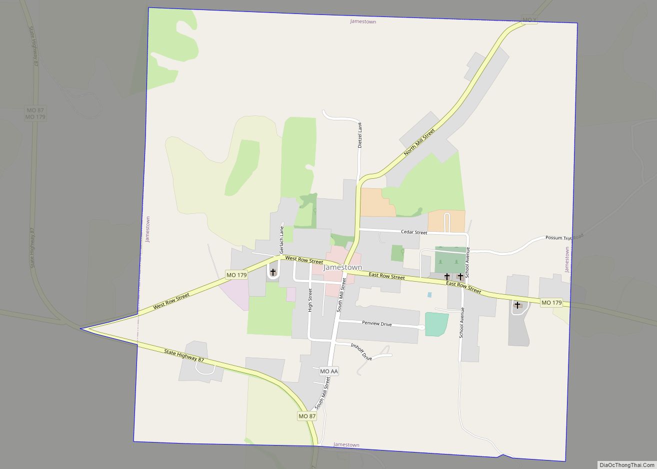 Map of Jamestown town, Missouri