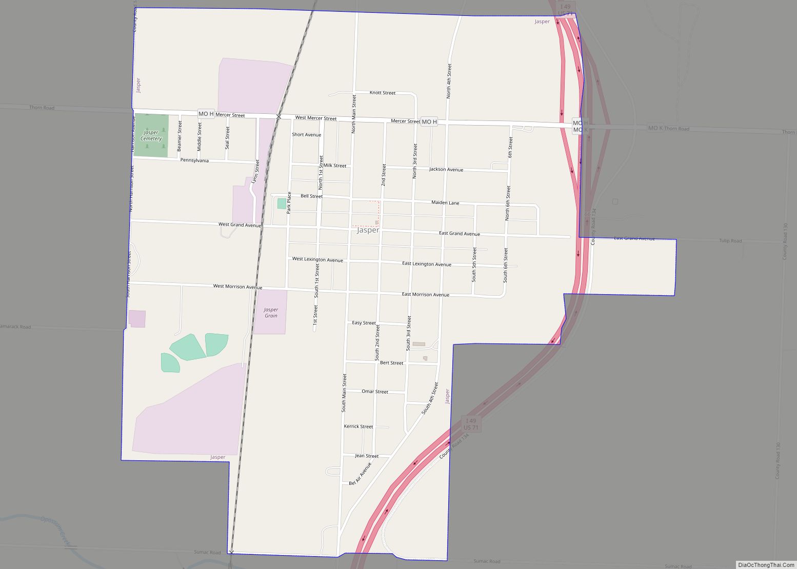 Map of Jasper city, Missouri