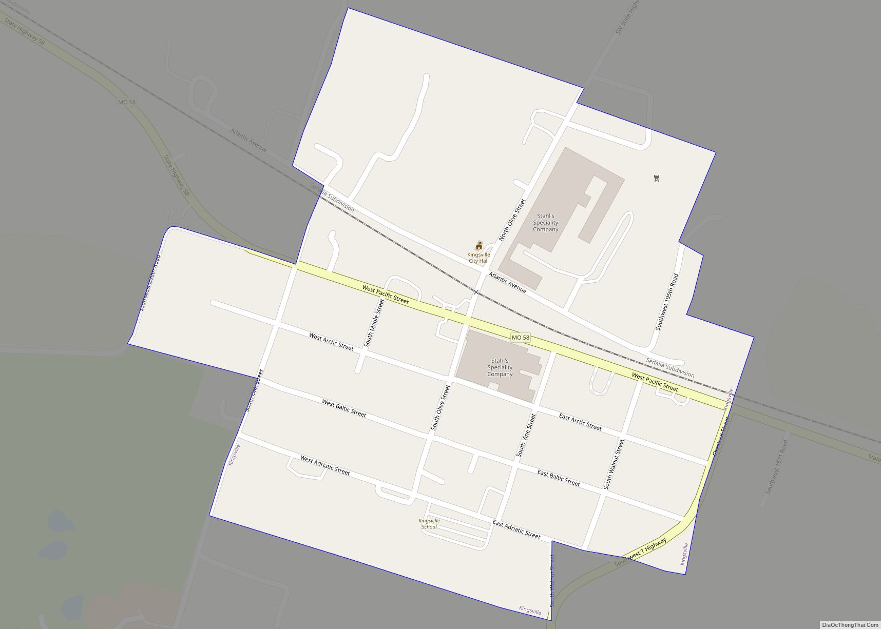 Map of Kingsville city, Missouri