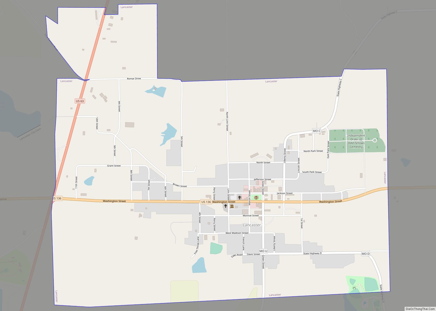 Map of Lancaster city, Missouri