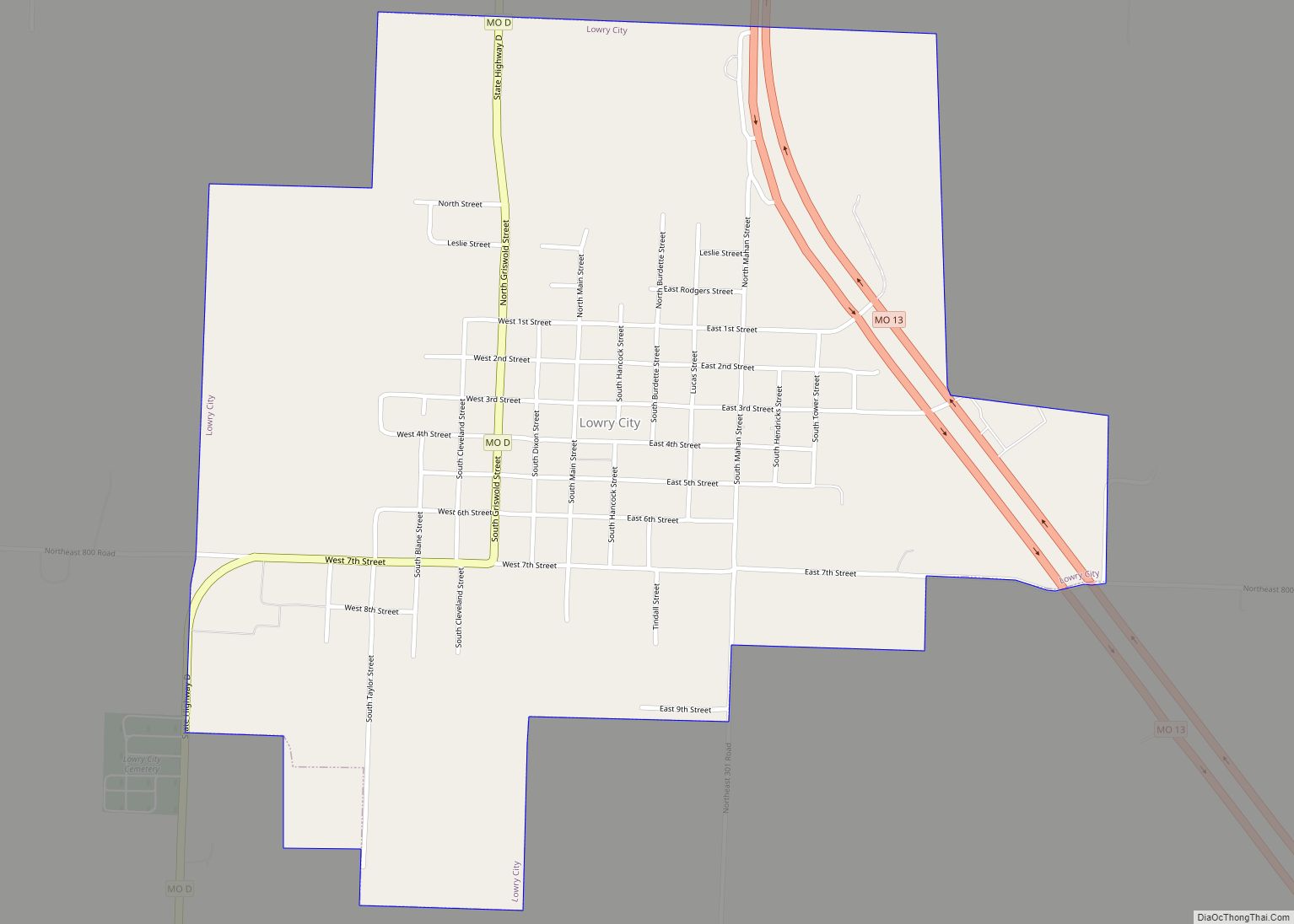 Map of Lowry City city