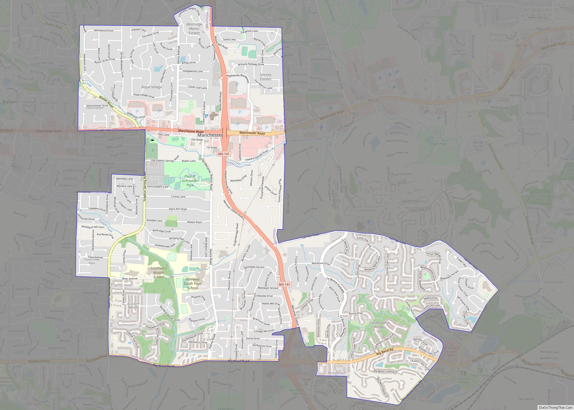 Map of Manchester city, Missouri