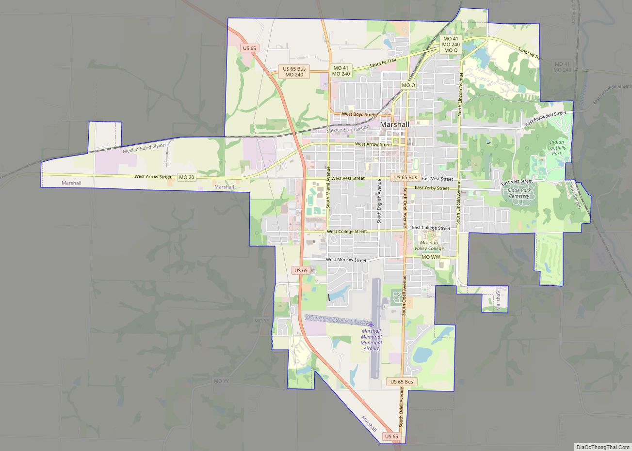 Map of Marshall city, Missouri
