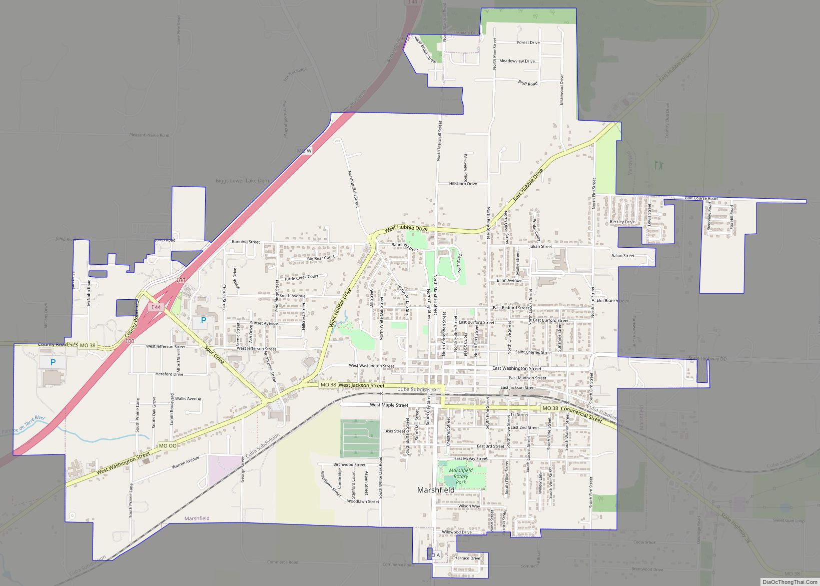 Map of Marshfield city, Missouri