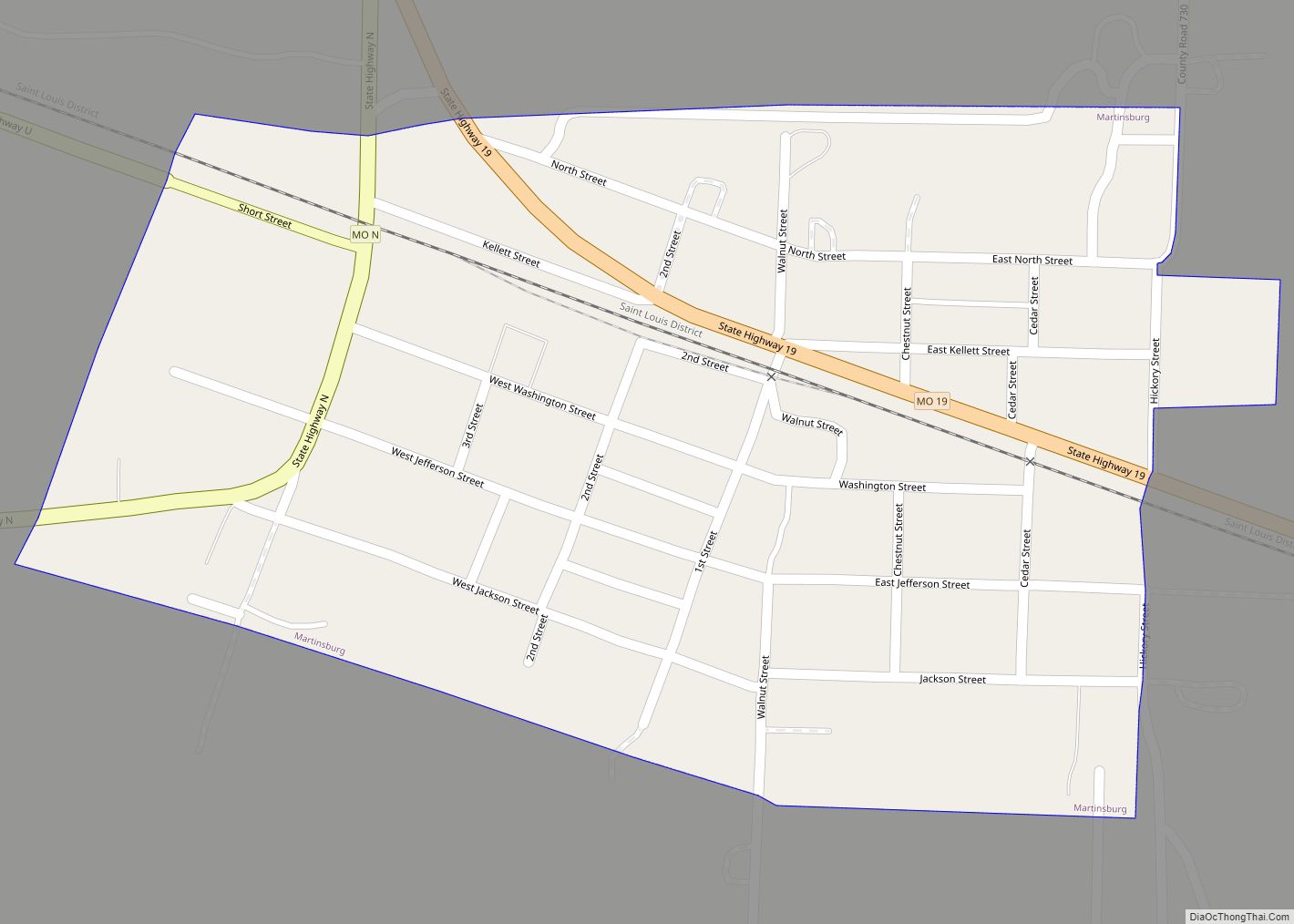 Map of Martinsburg town, Missouri