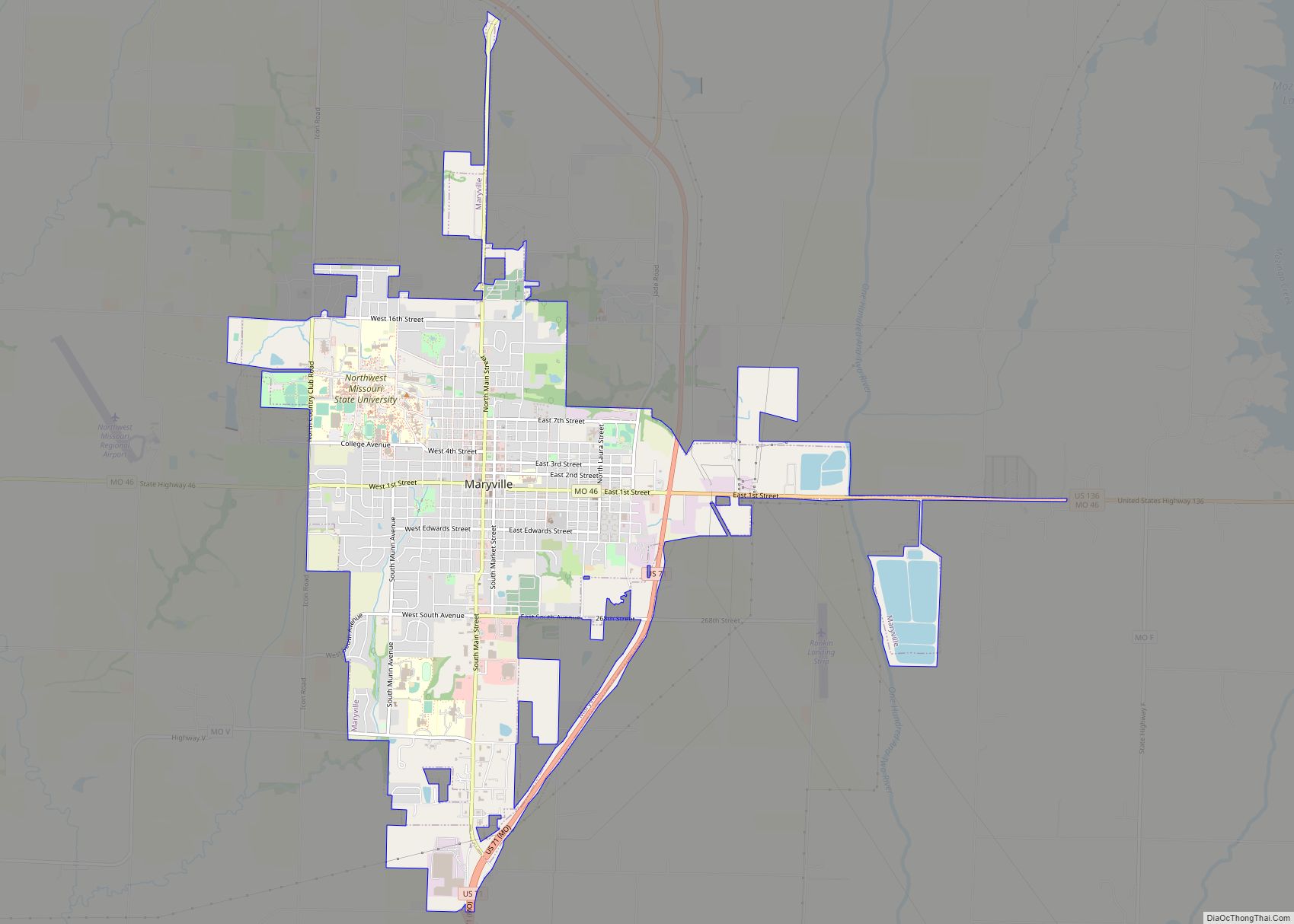 Map of Maryville city, Missouri