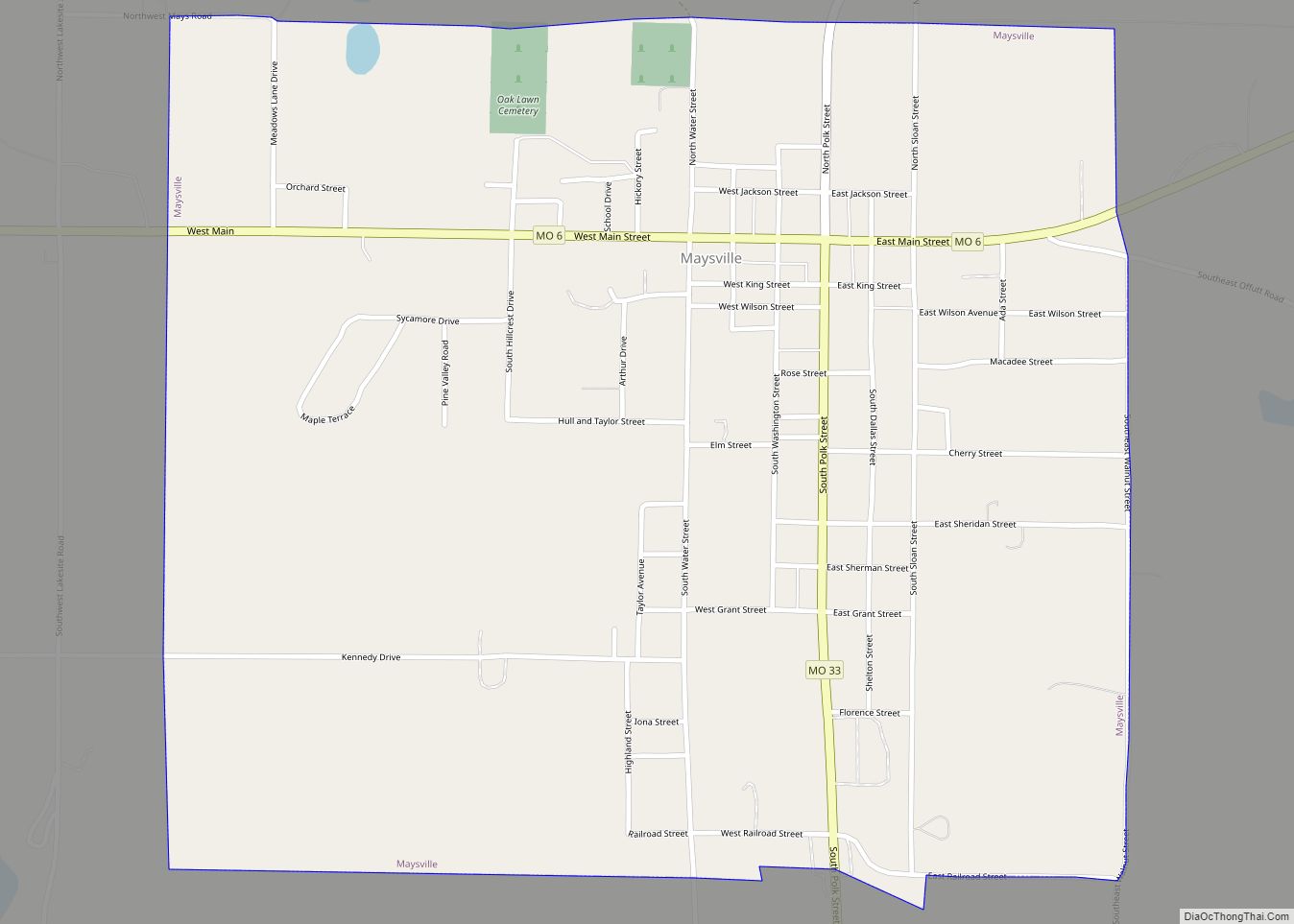 Map of Maysville city, Missouri