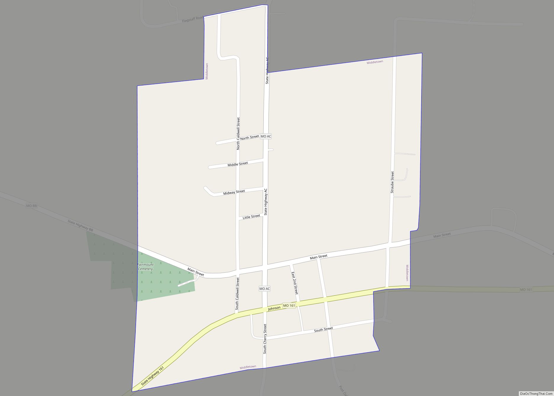 Map of Middletown town, Missouri