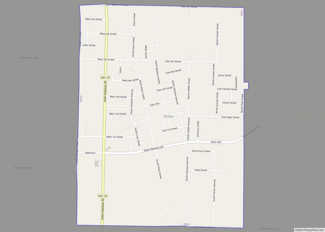 Map of Miller city, Missouri