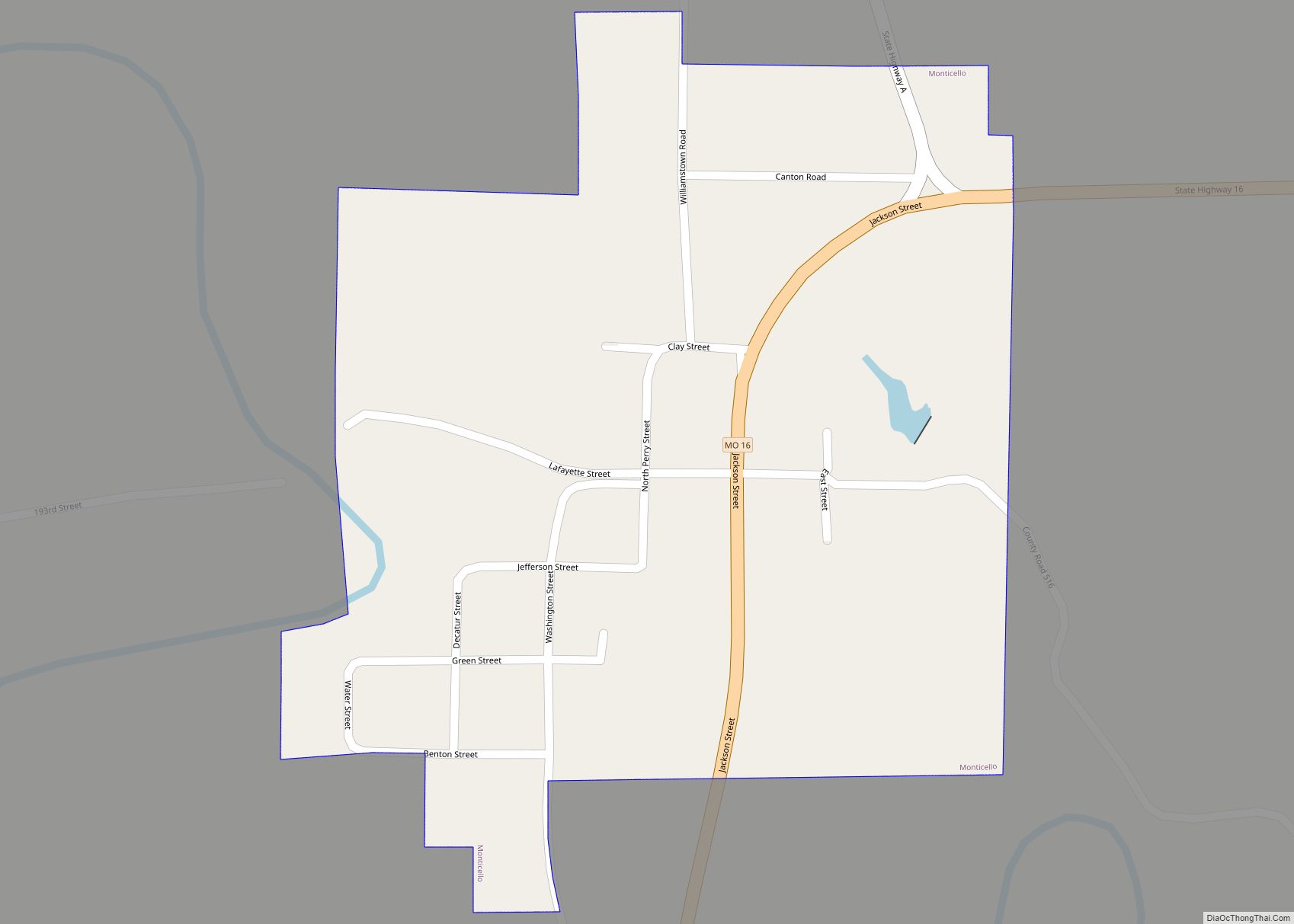 Map of Monticello village, Missouri