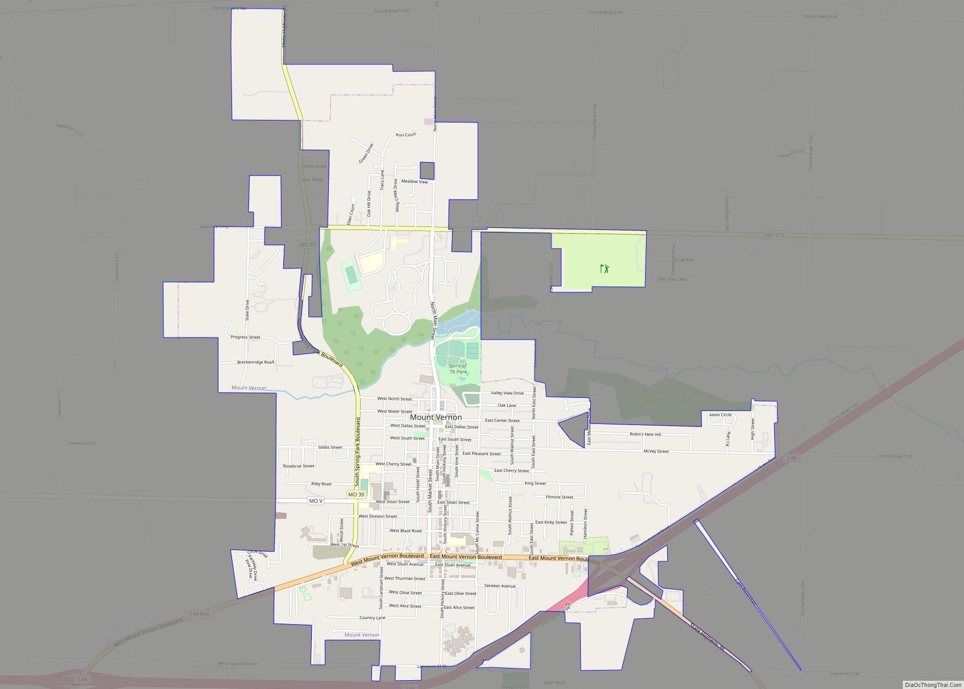 Map of Mount Vernon city, Missouri