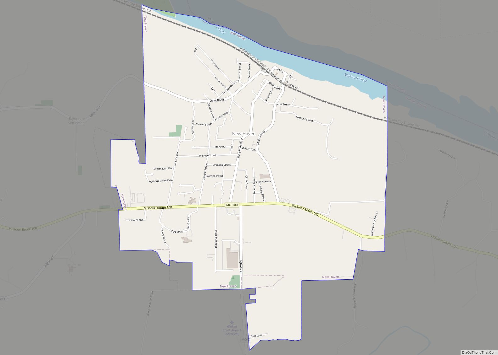 Map of New Haven city, Missouri