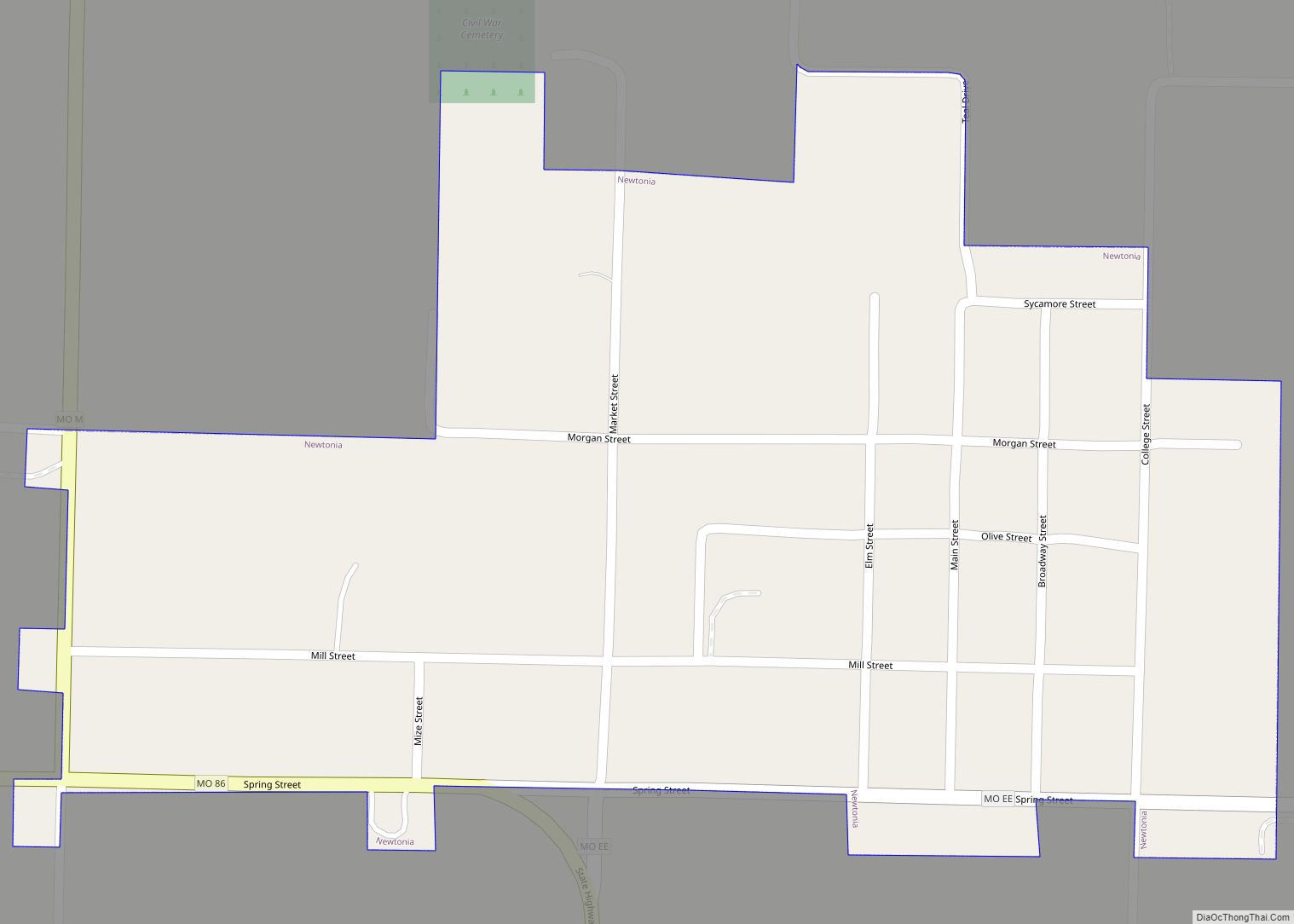 Map of Newtonia town