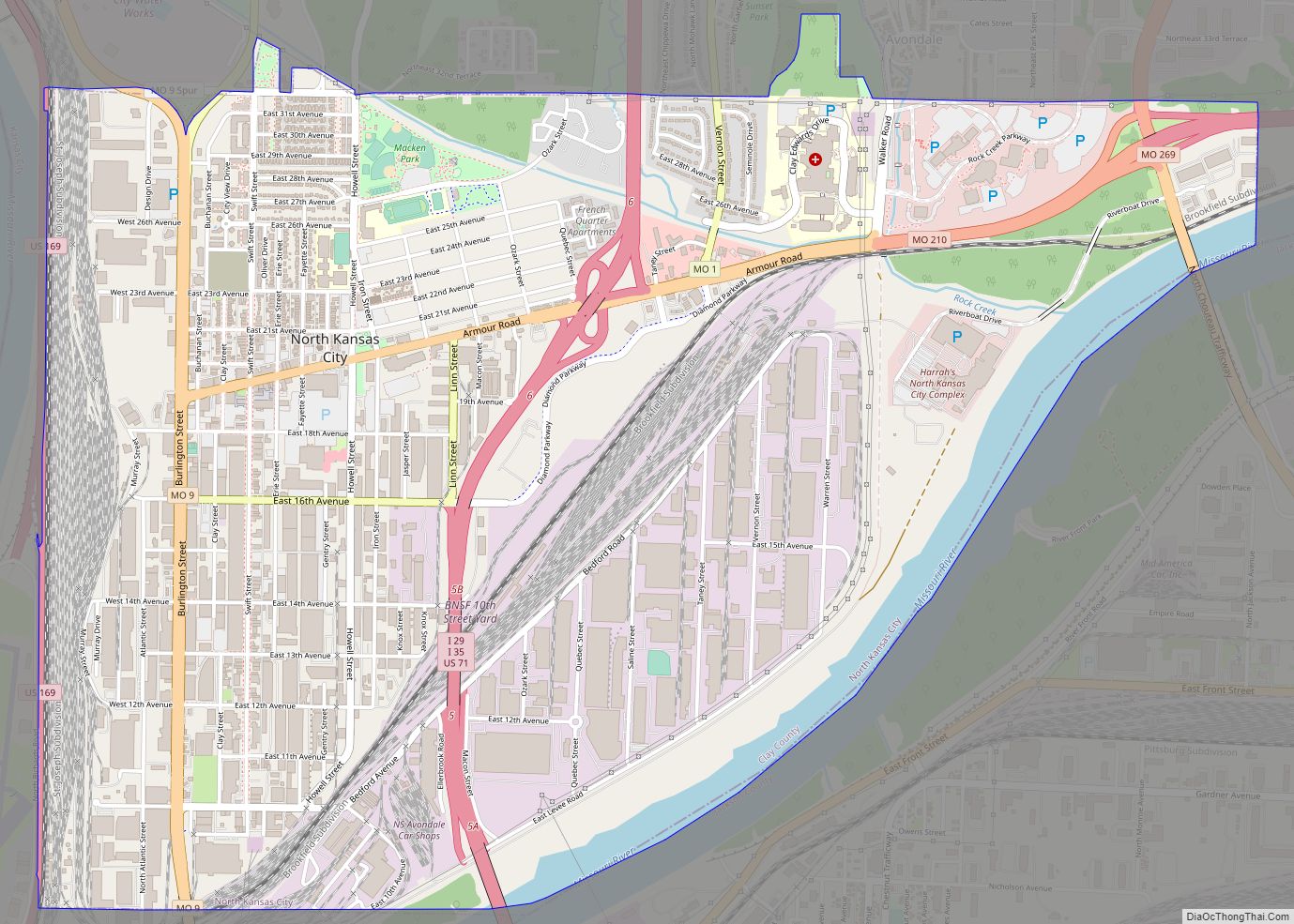 Map of North Kansas City city