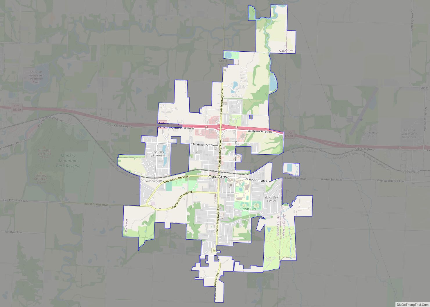 Map of Oak Grove city, Missouri
