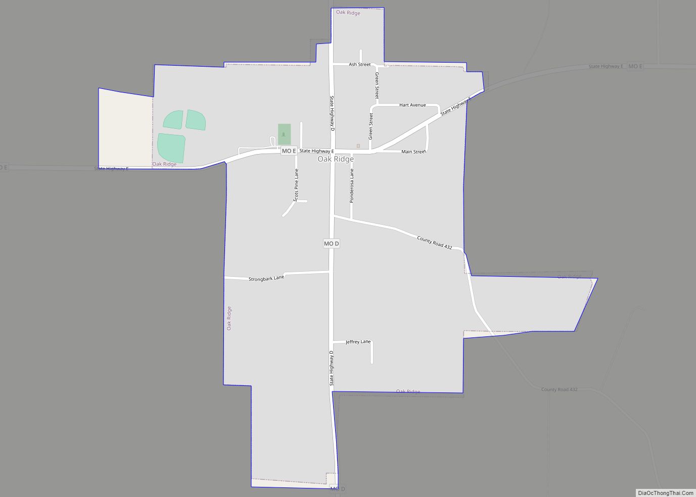 Map of Oak Ridge town, Missouri