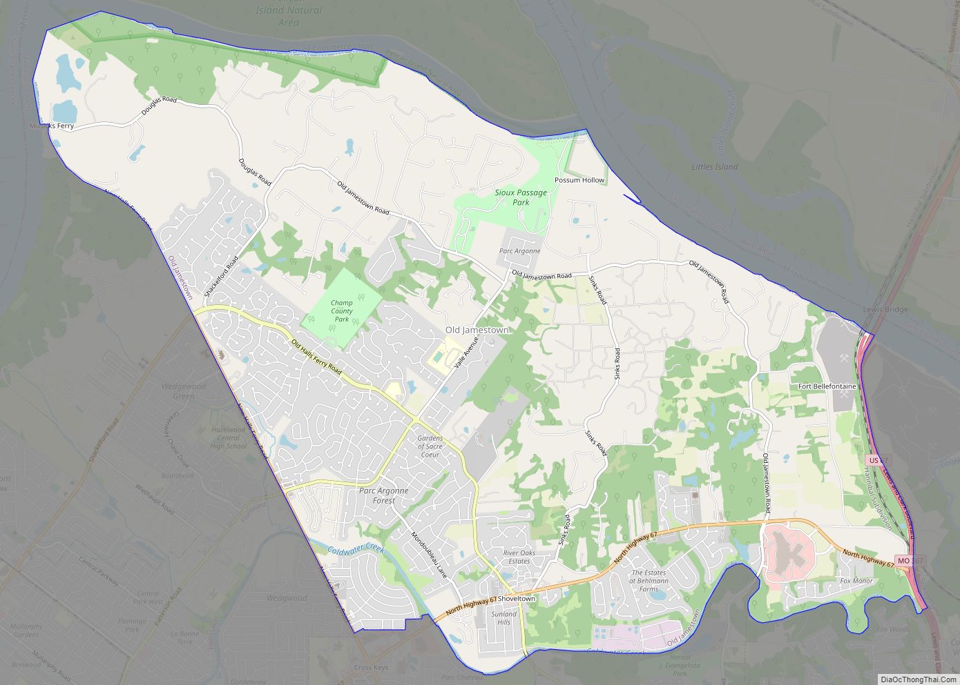 Map of Old Jamestown CDP