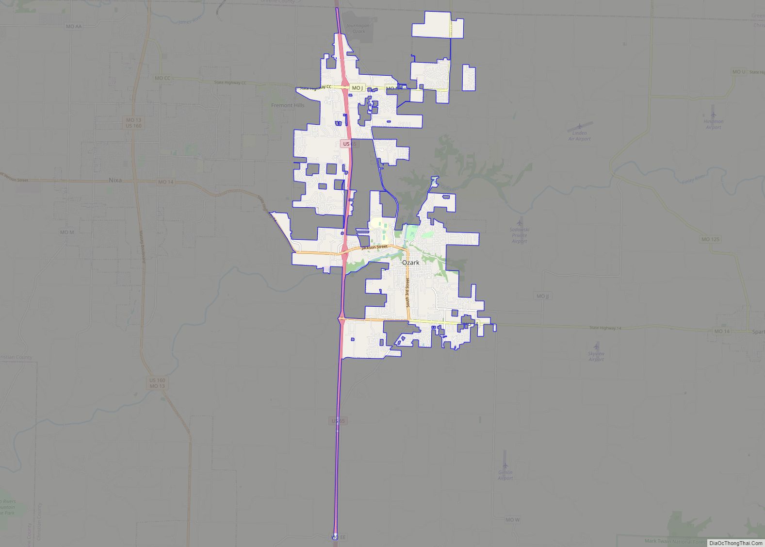 Map of Ozark city, Missouri