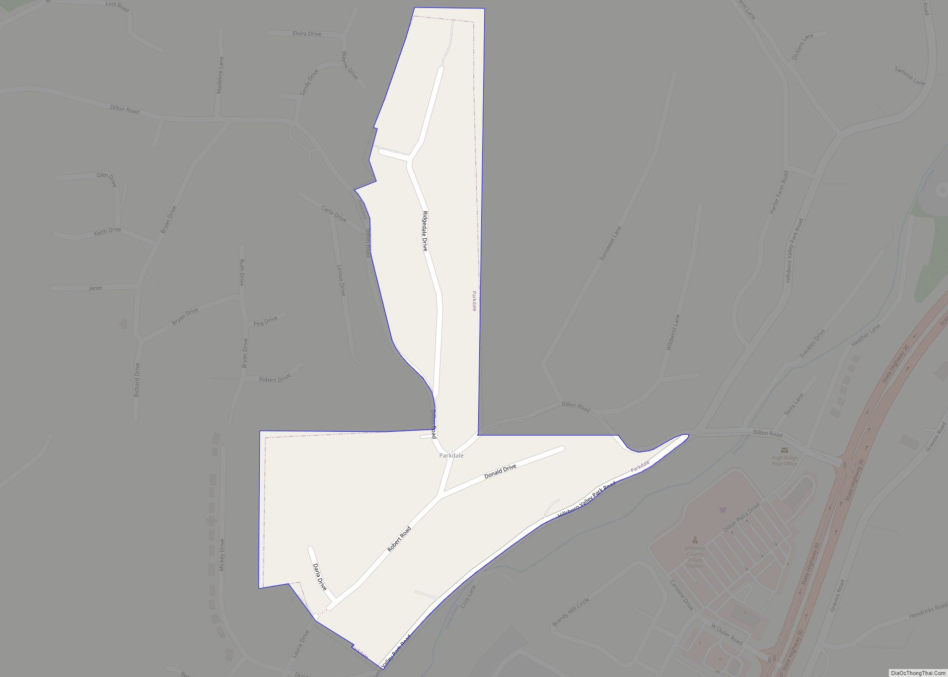 Map of Parkdale village, Missouri