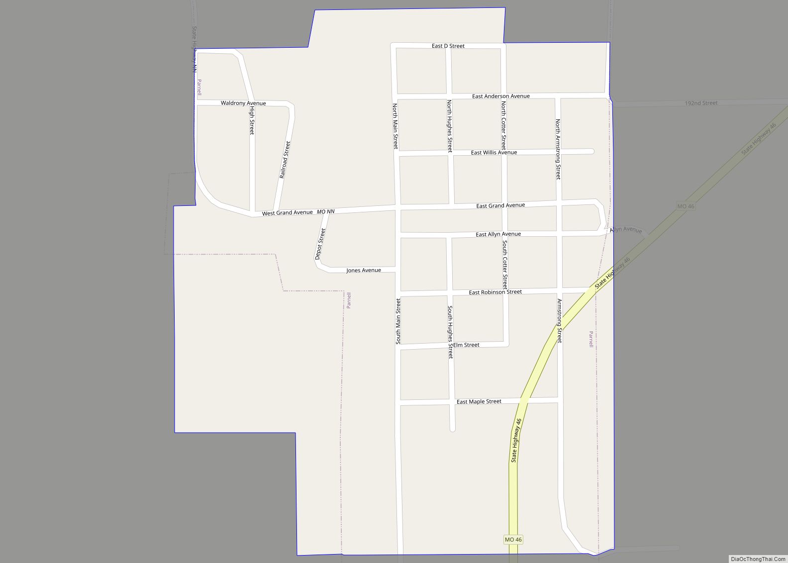 Map of Parnell city, Missouri