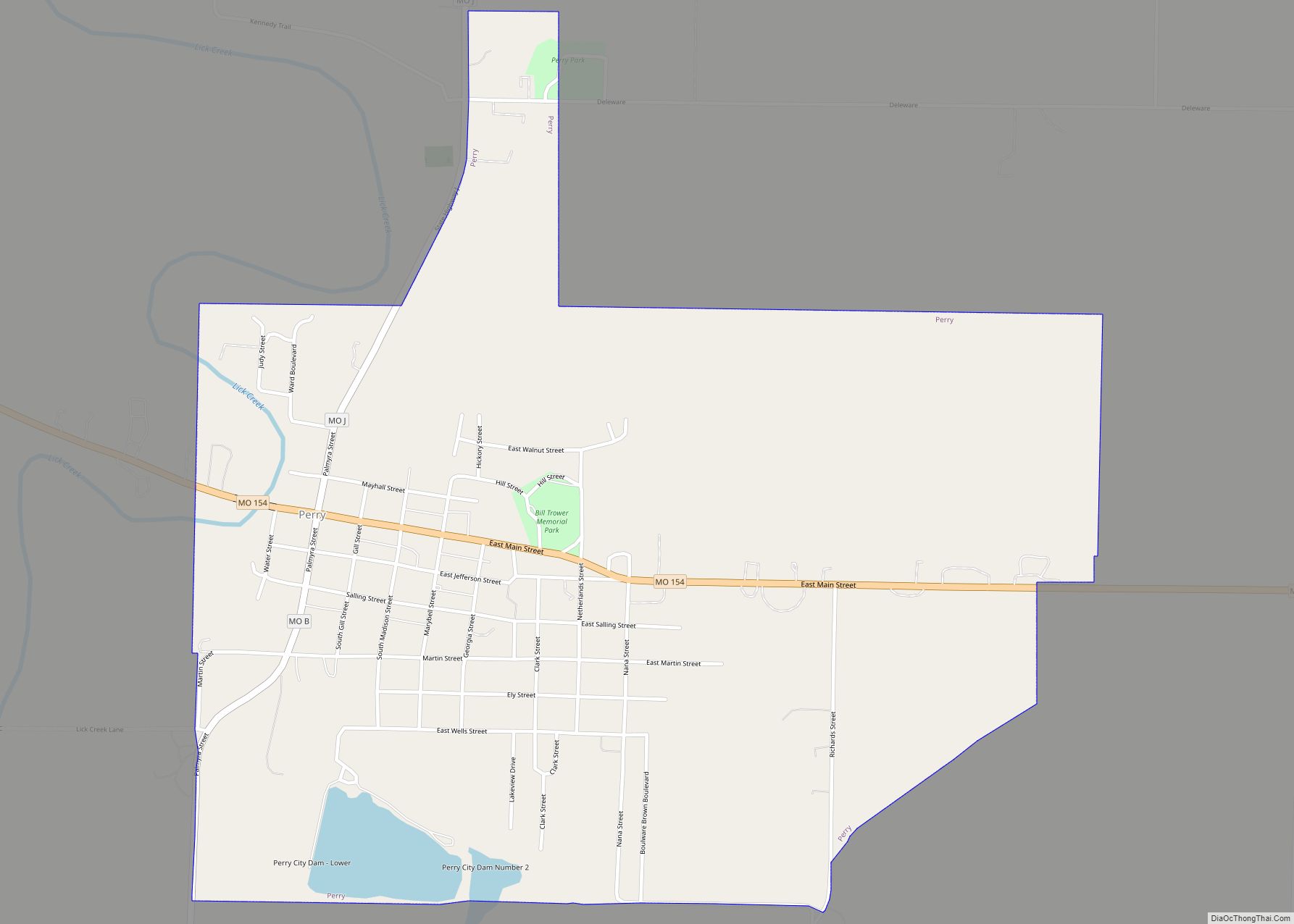 Map of Perry city, Missouri