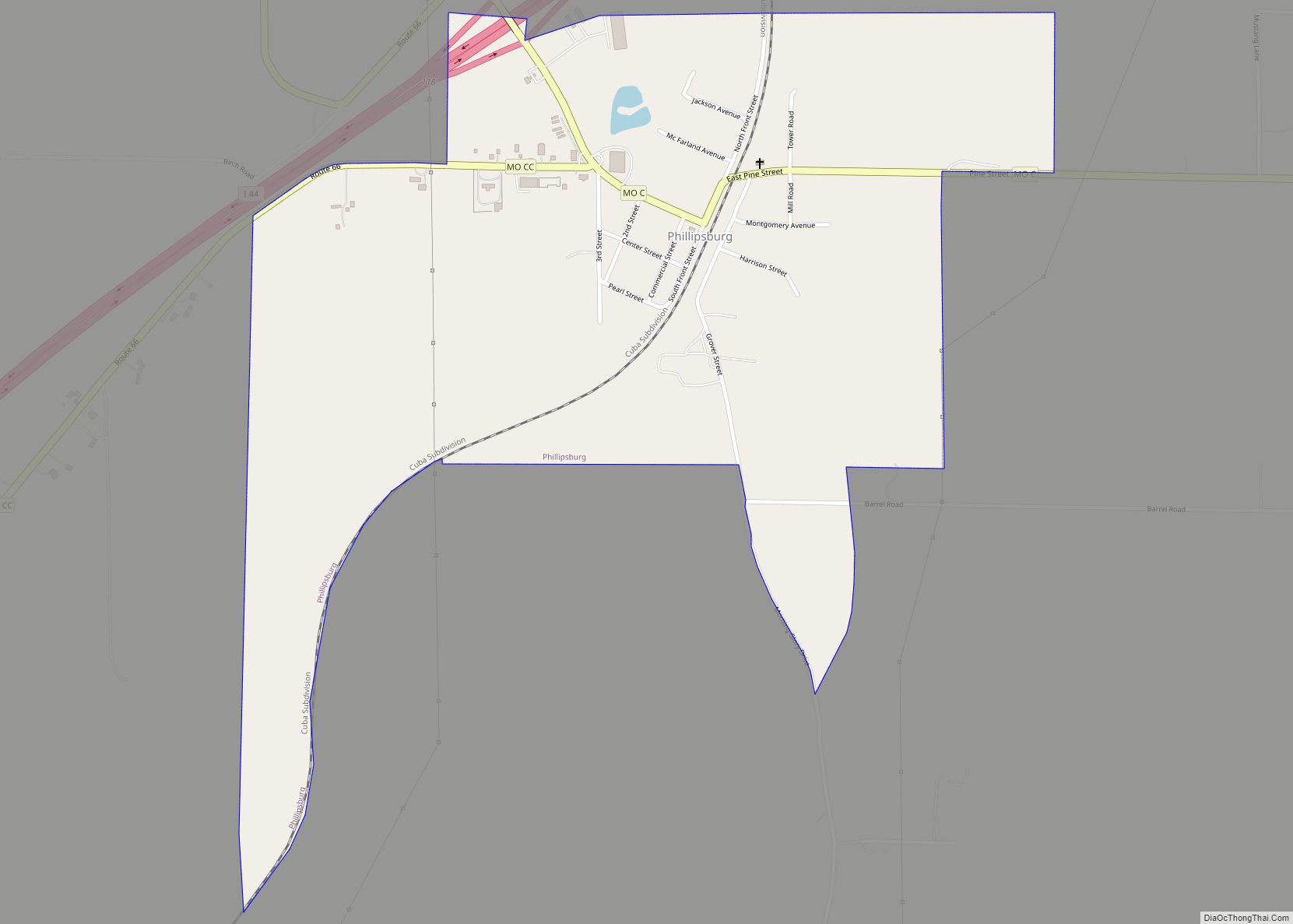 Map of Phillipsburg village, Missouri