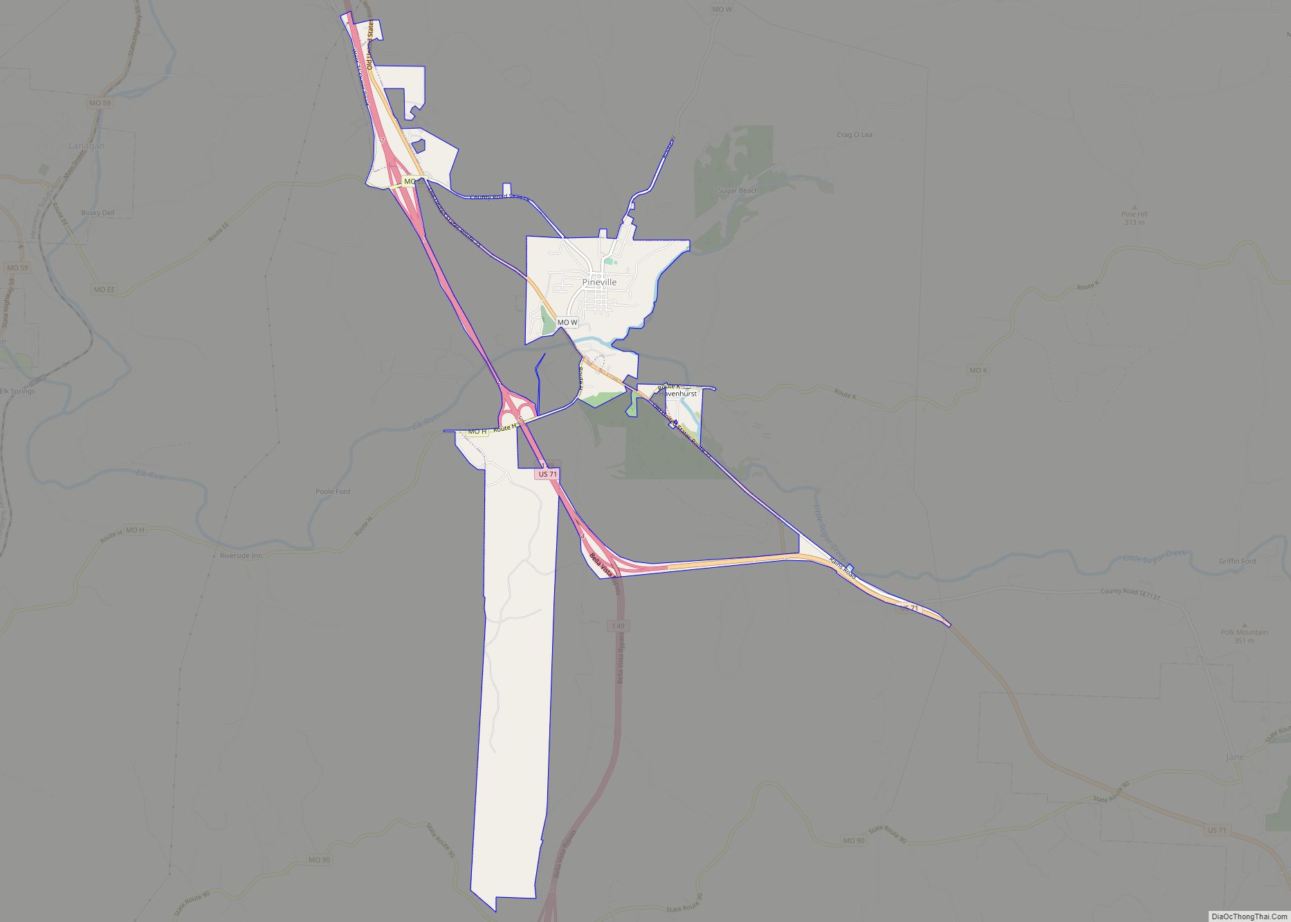 Map of Pineville city, Missouri