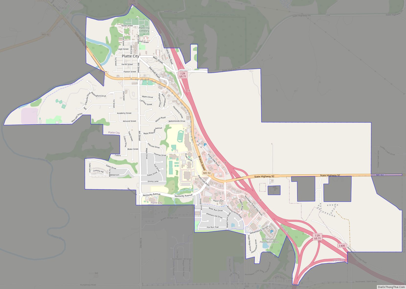 Map of Platte City city