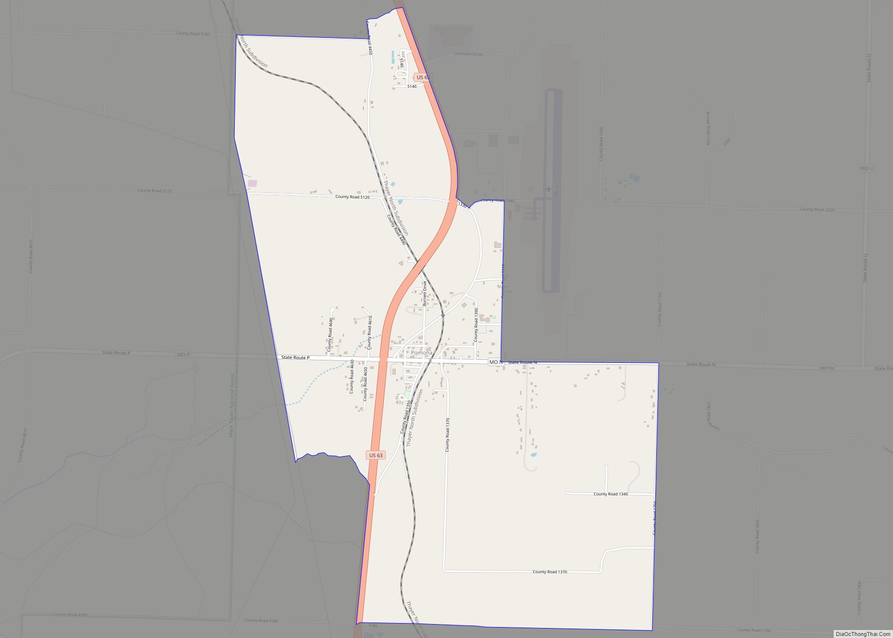 Map of Pomona CDP, Missouri