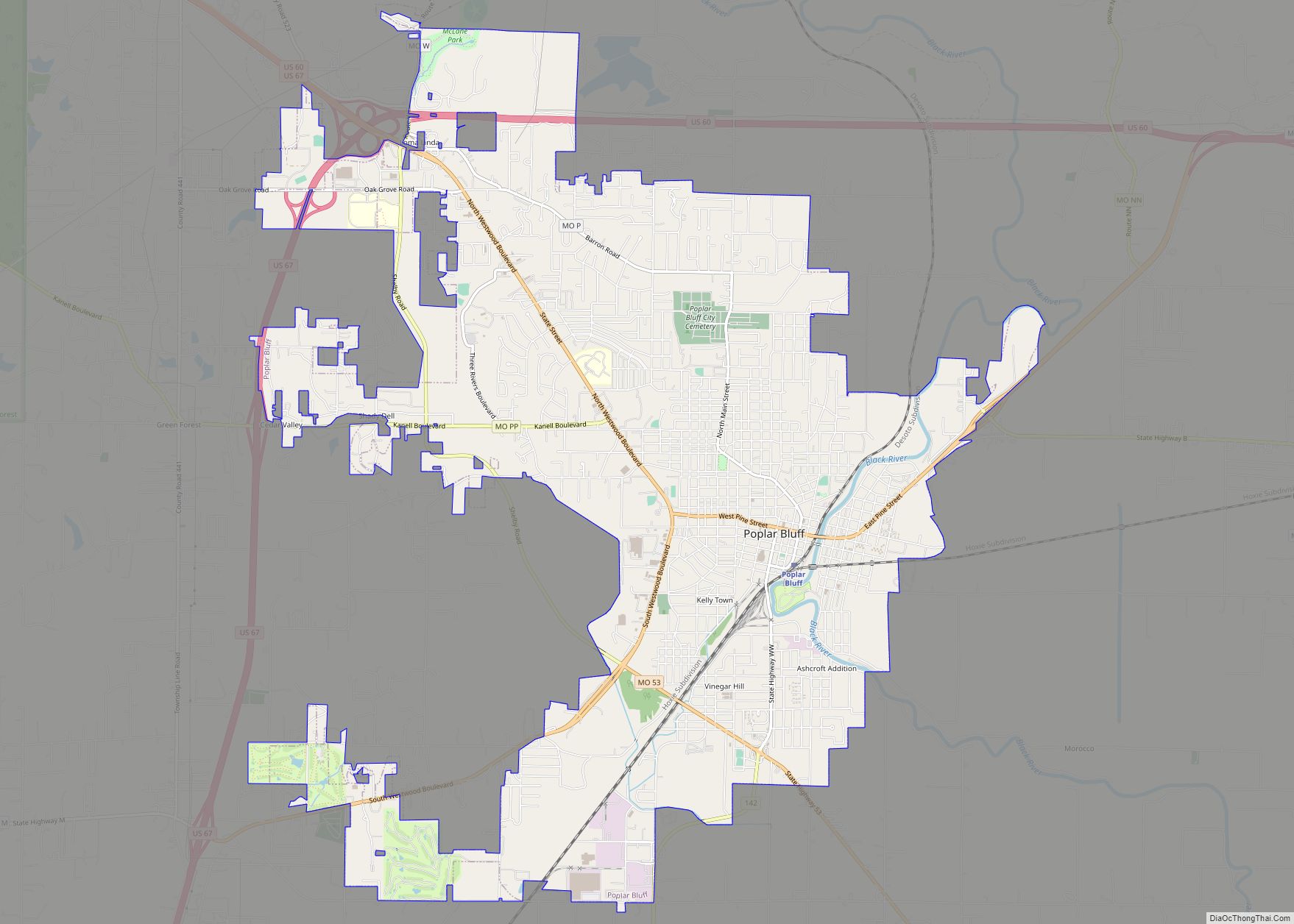 Map of Poplar Bluff city
