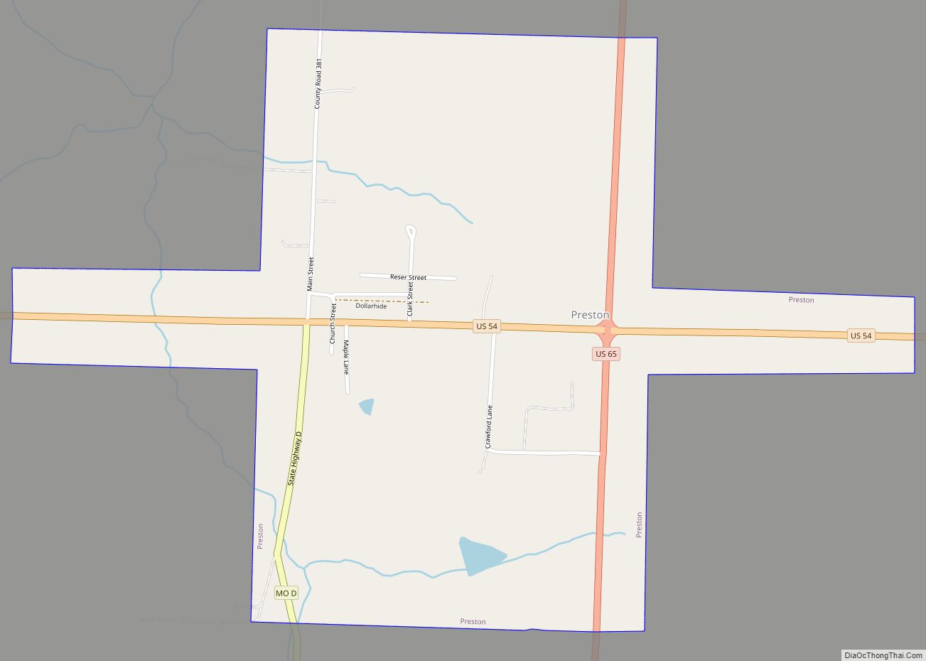 Map of Preston village, Missouri