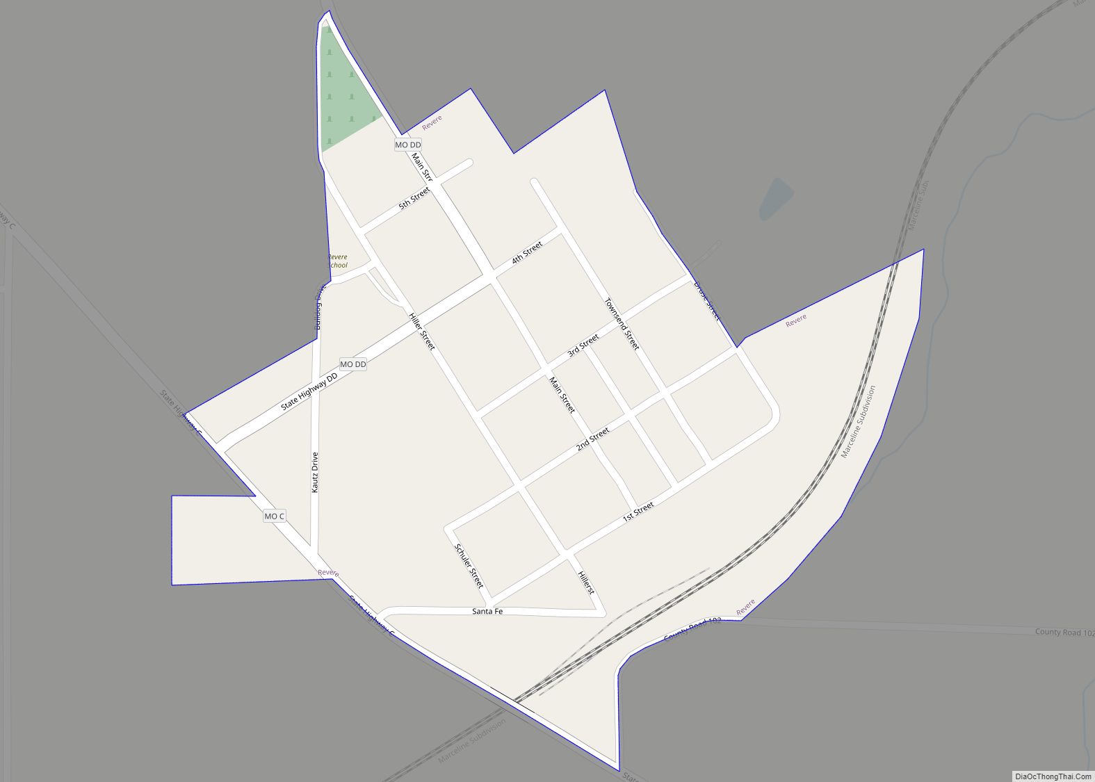 Map of Revere town, Missouri