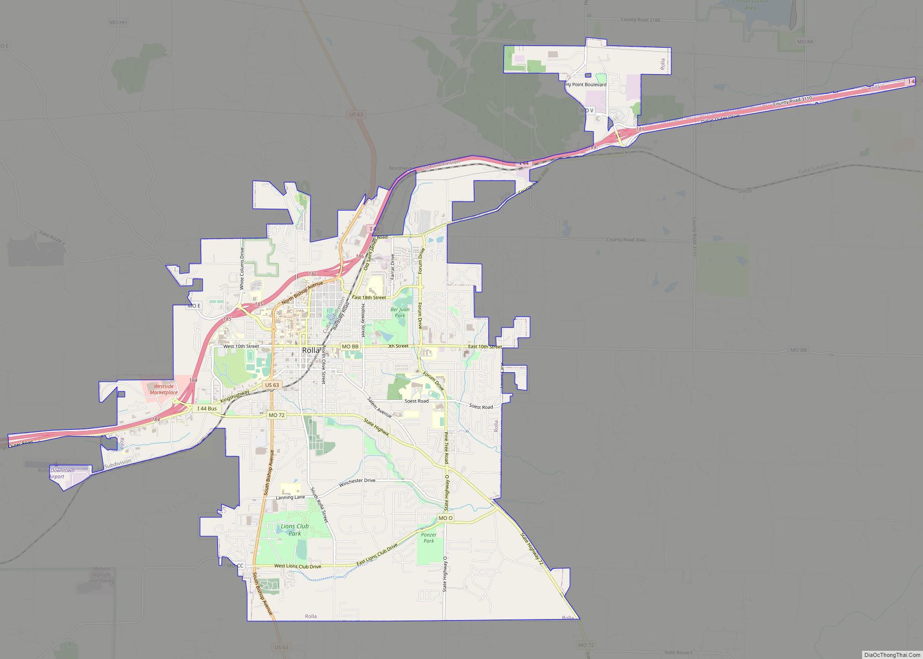 Map of Rolla city, Missouri