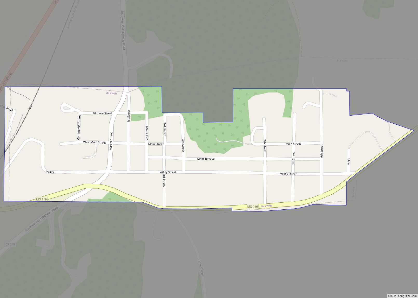 Map of Rushville village, Missouri