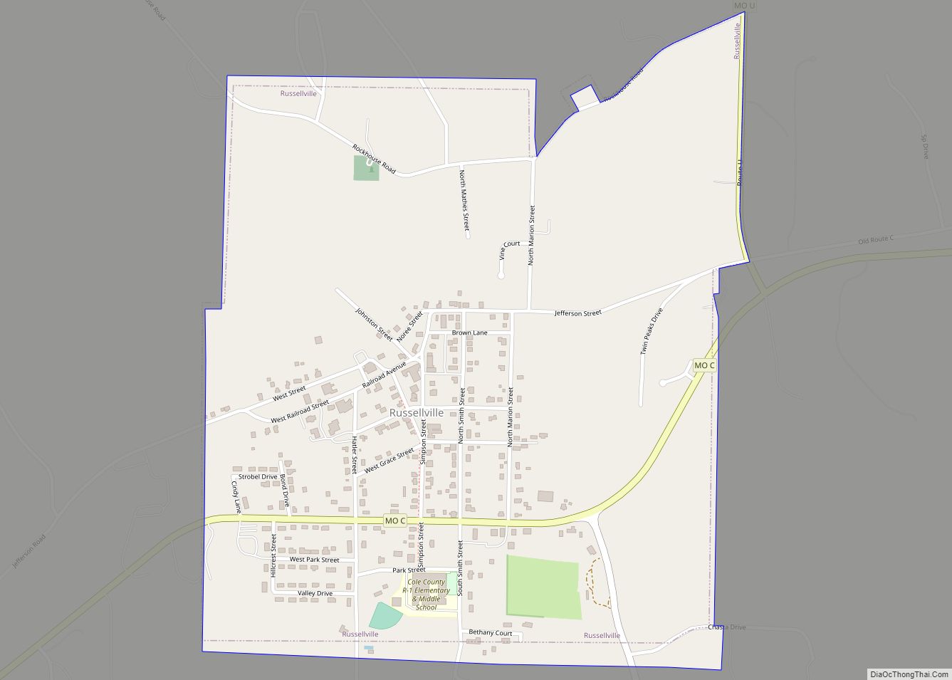 Map of Russellville city, Missouri