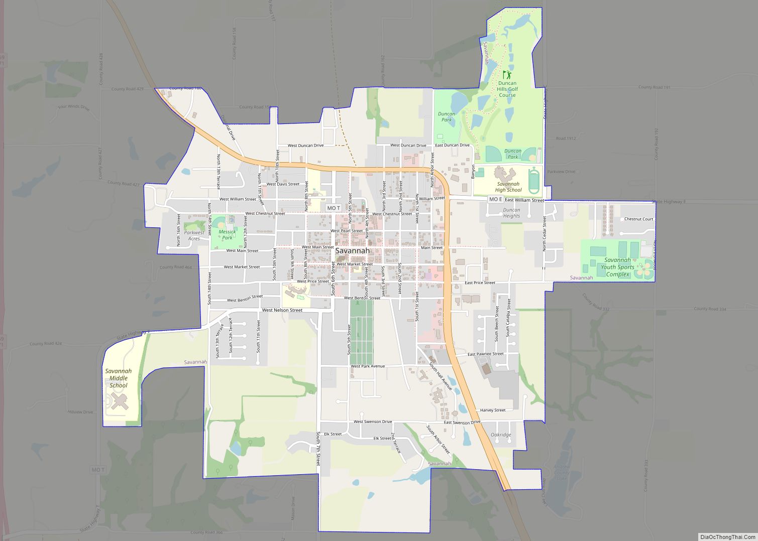 Map of Savannah city, Missouri
