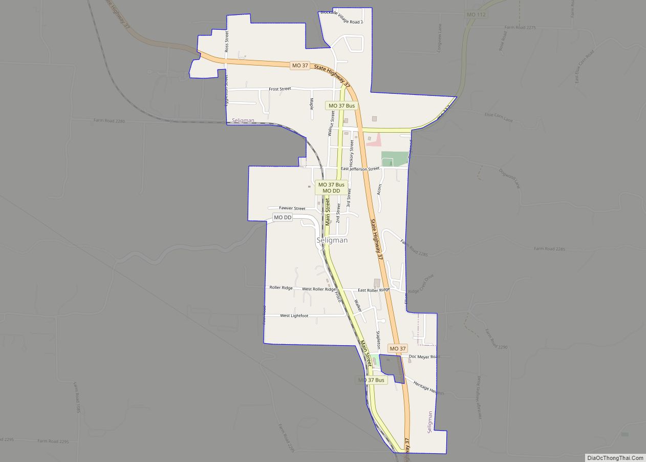 Map of Seligman city, Missouri