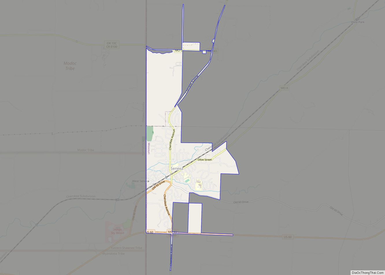 Map of Seneca city, Missouri