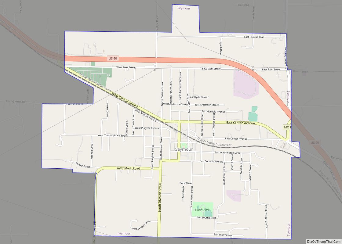 Map of Seymour city, Missouri