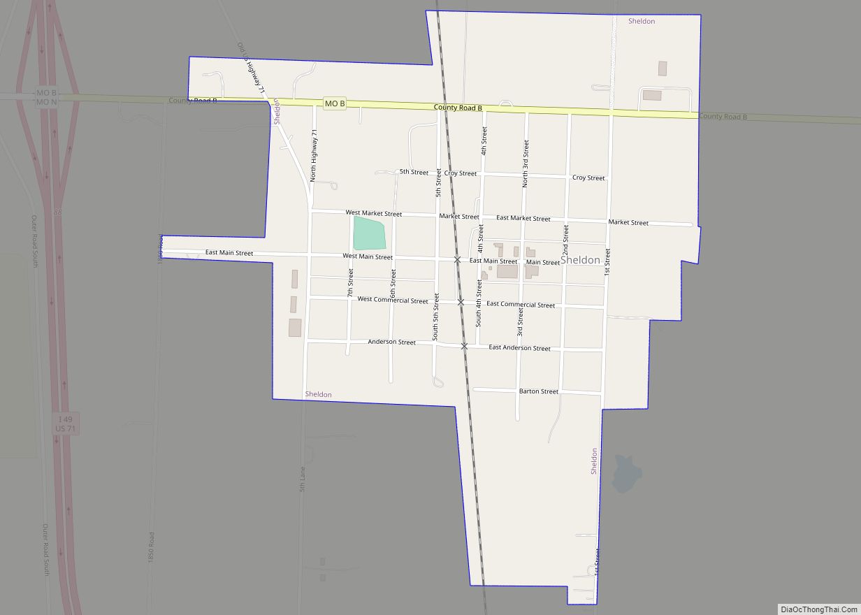 Map of Sheldon city, Missouri