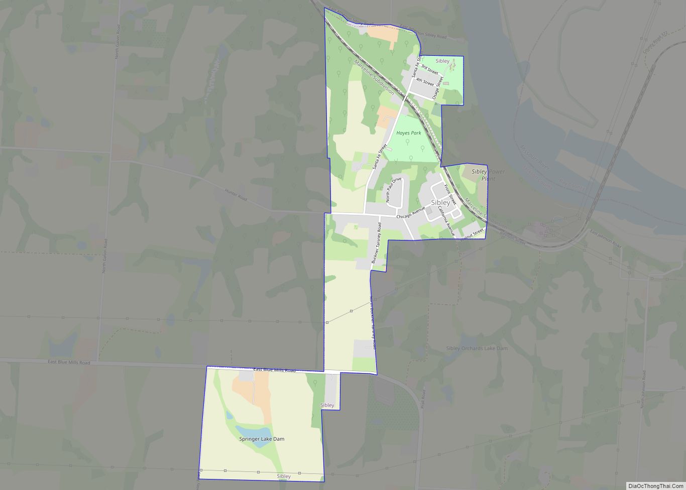 Map of Sibley village, Missouri