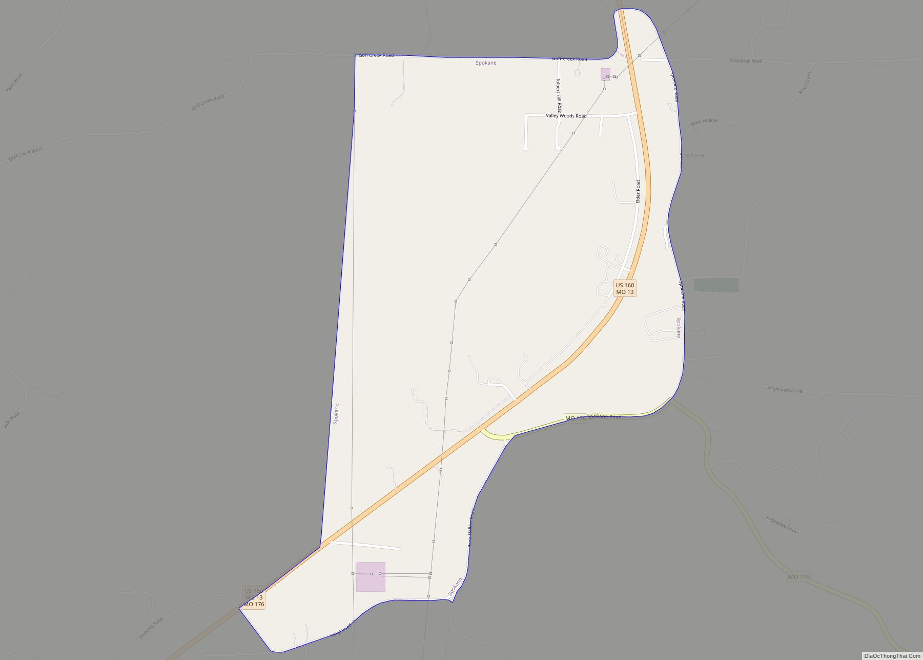 Map of Spokane CDP, Missouri