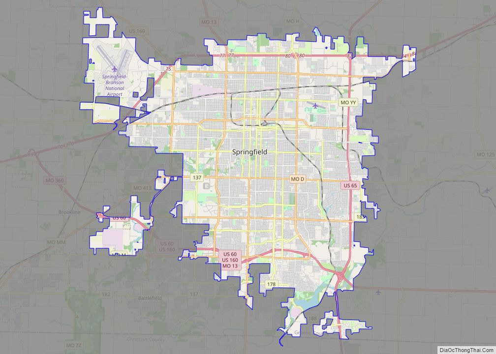 Map of Springfield city, Missouri