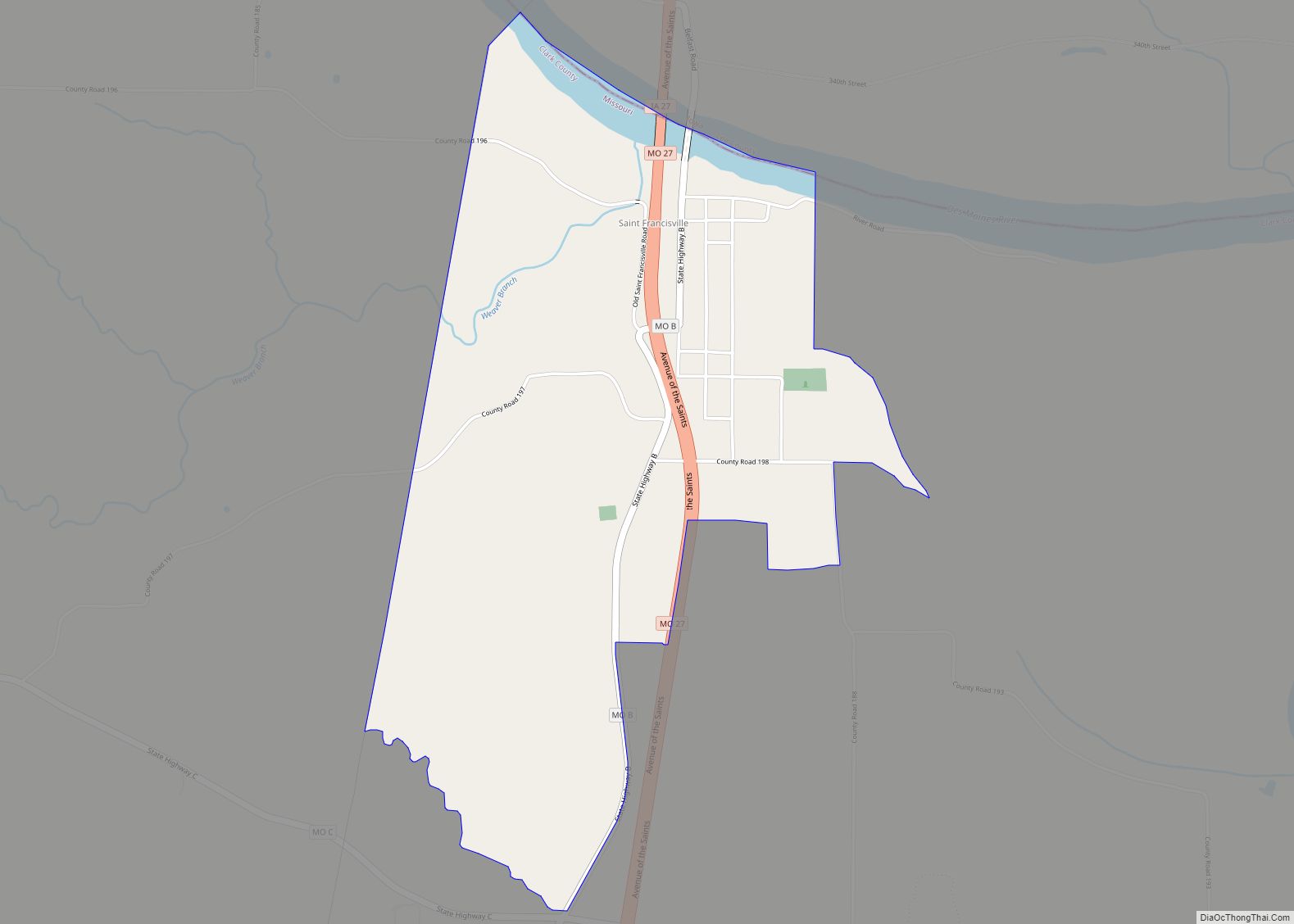 Map of St. Francisville CDP, Missouri