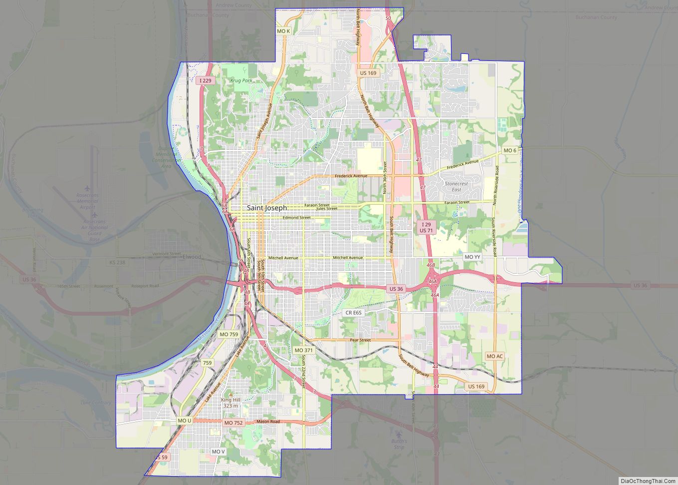 Map of St. Joseph city, Missouri