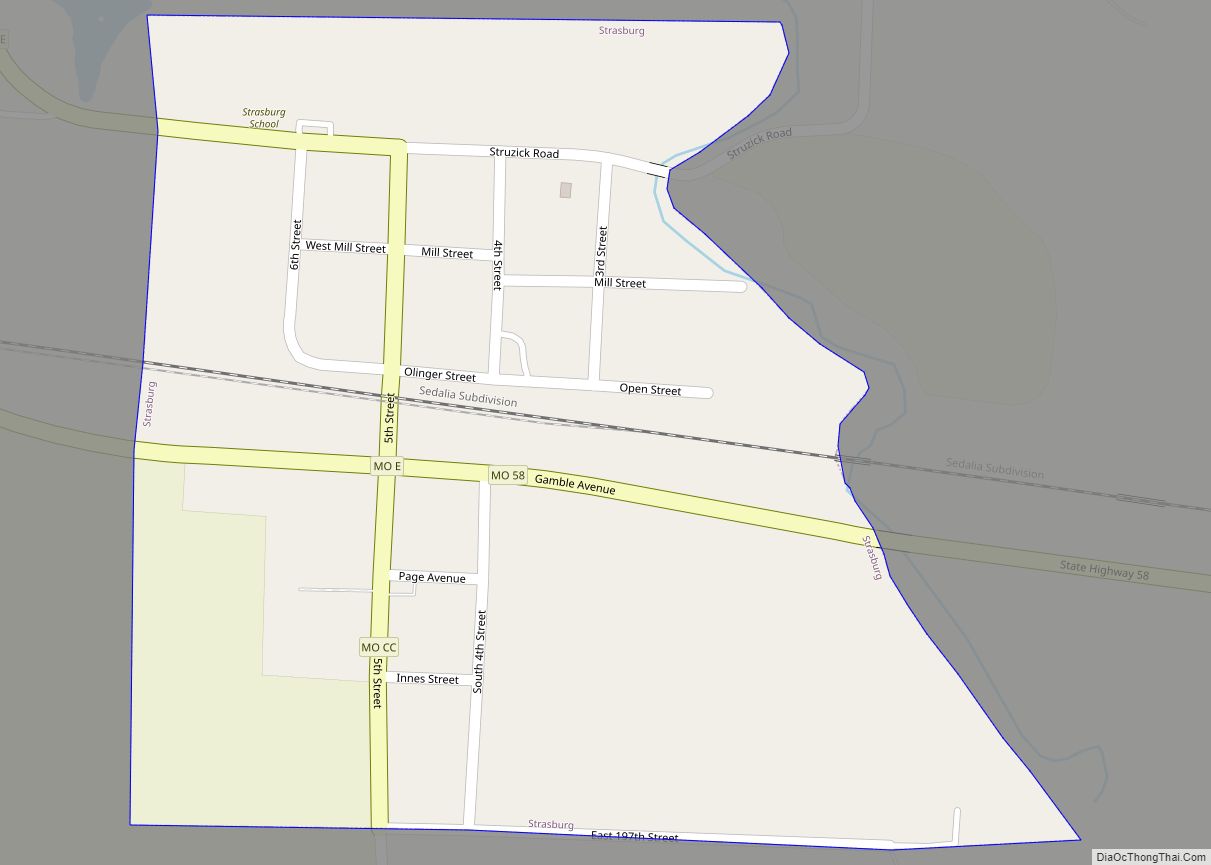 Map of Strasburg city, Missouri