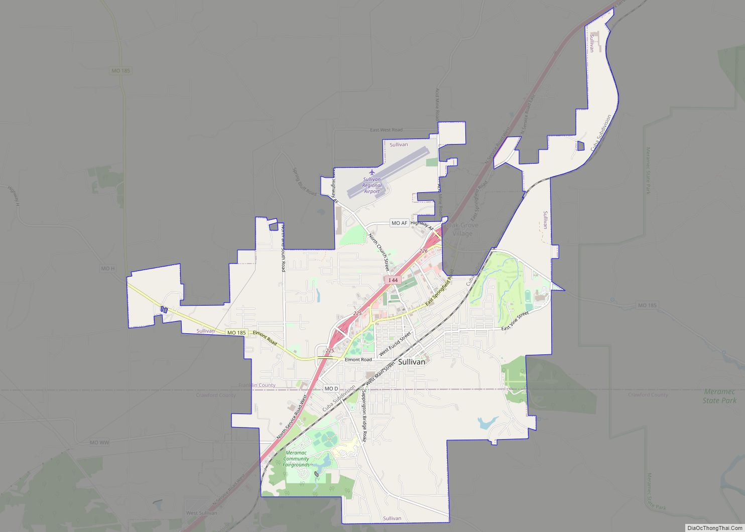 Map of Sullivan city, Missouri