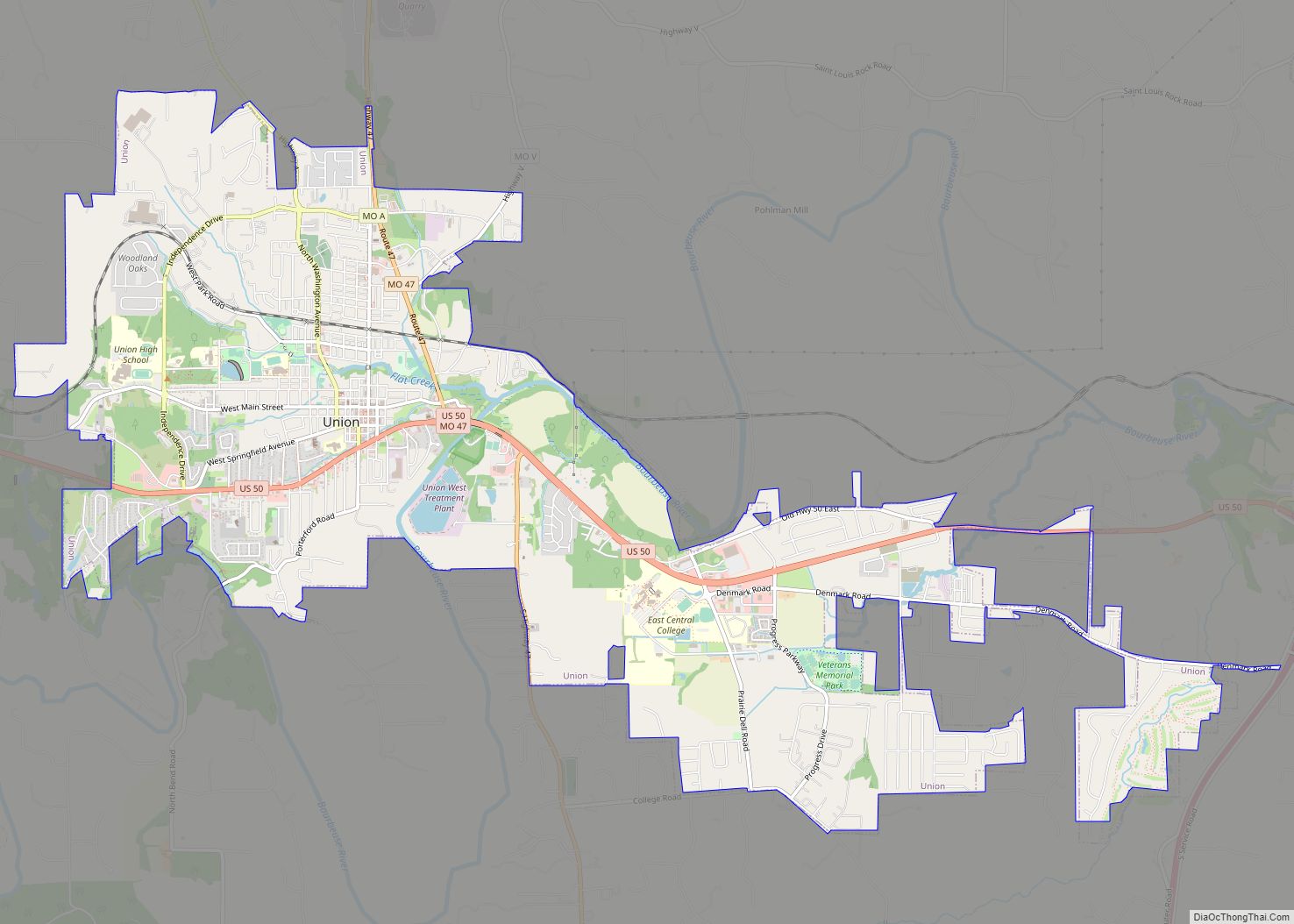 Map of Union city, Missouri