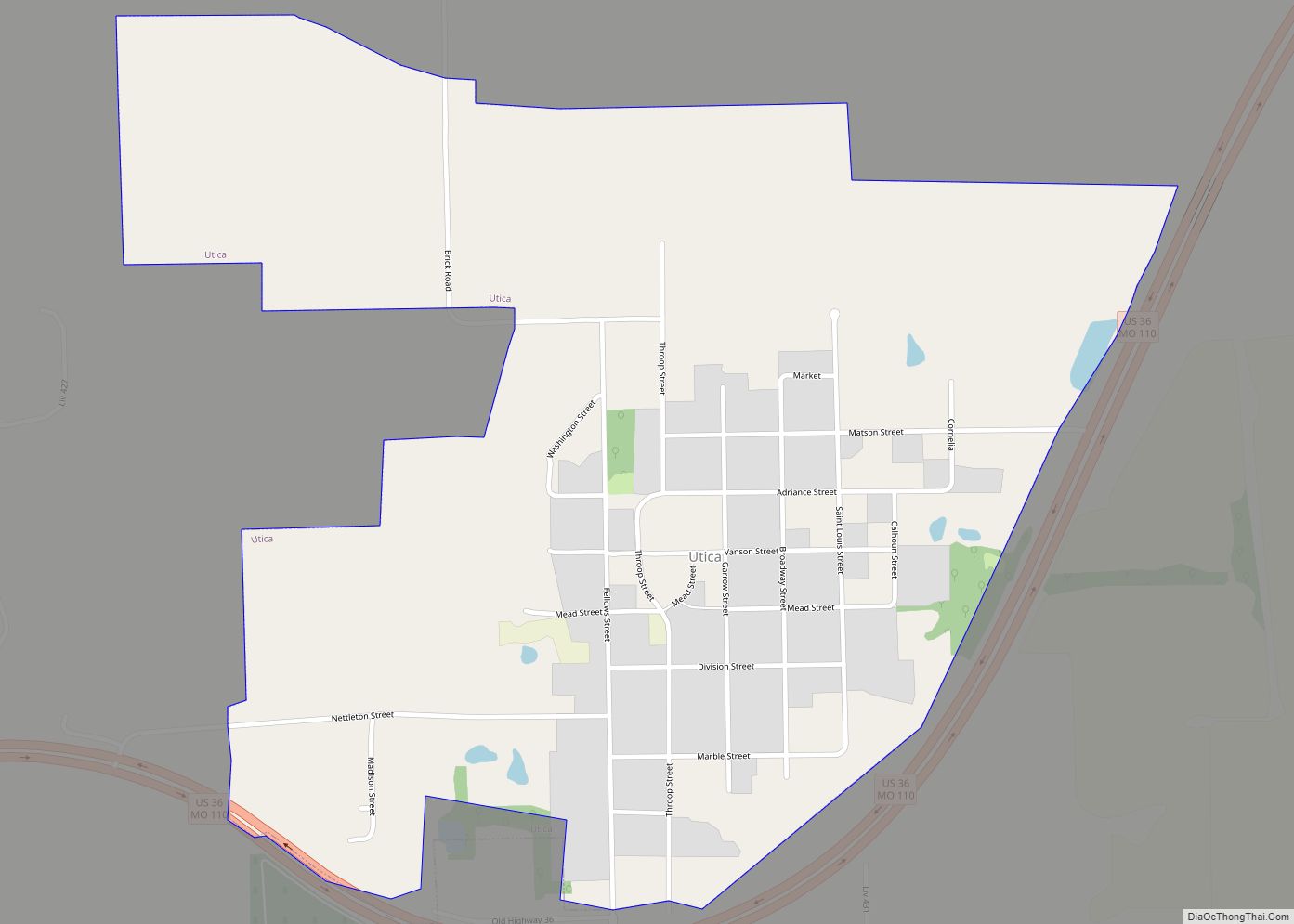 Map of Utica village, Missouri